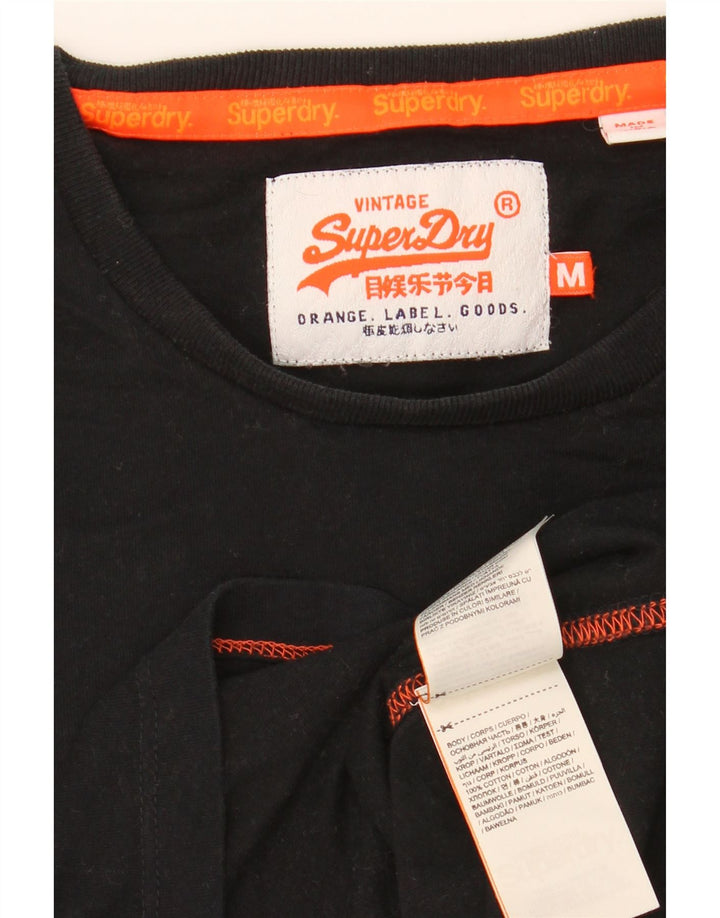 SUPERDRY Mens Graphic T-Shirt Top Medium Black Cotton