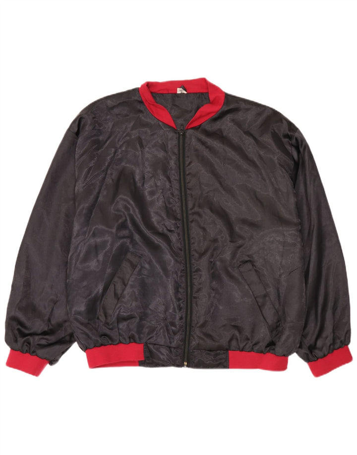 Giubbotto bomber vintage da uomo UK 38 medio nero color block in poliammide