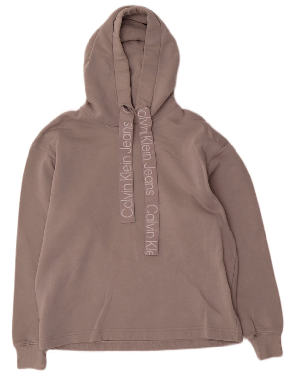 Maglione con cappuccio oversize grafico da donna Calvin Klein Jeans UK 10 piccolo grigio