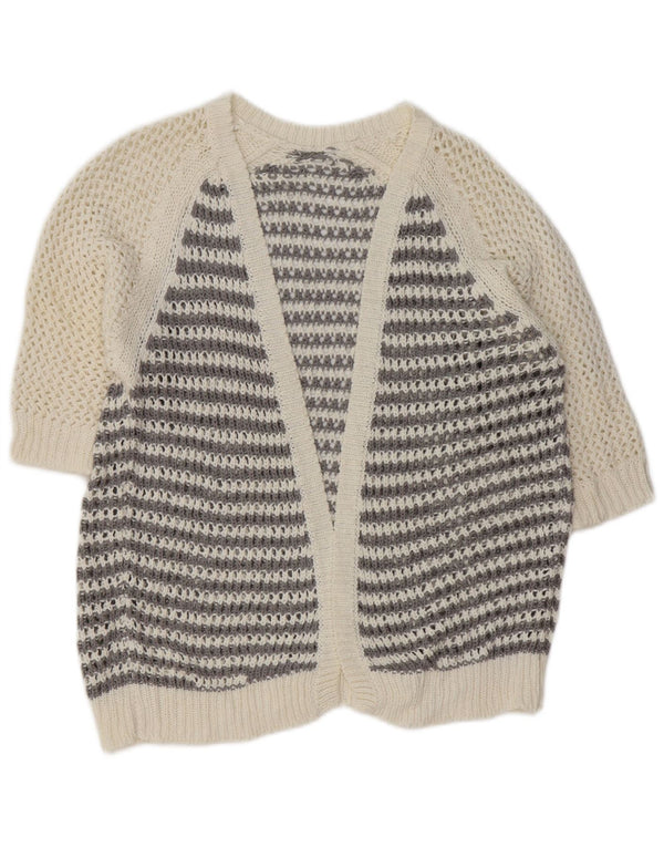 Vintage Womens 3/4 Sleeve Cardigan Sweater UK 14 Medium Grey Striped