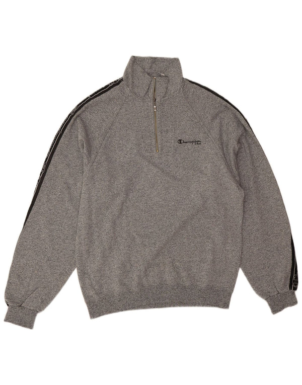 Felpa da uomo con collo grafico con zip Champion, maglione color grigio medio