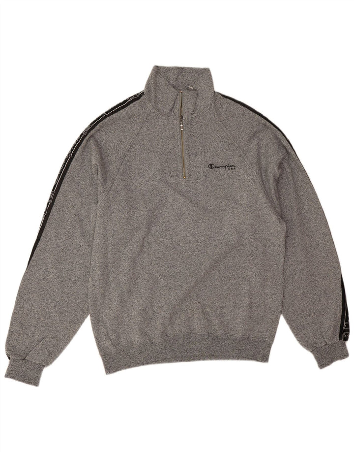Felpa da uomo con collo grafico con zip Champion, maglione color grigio medio