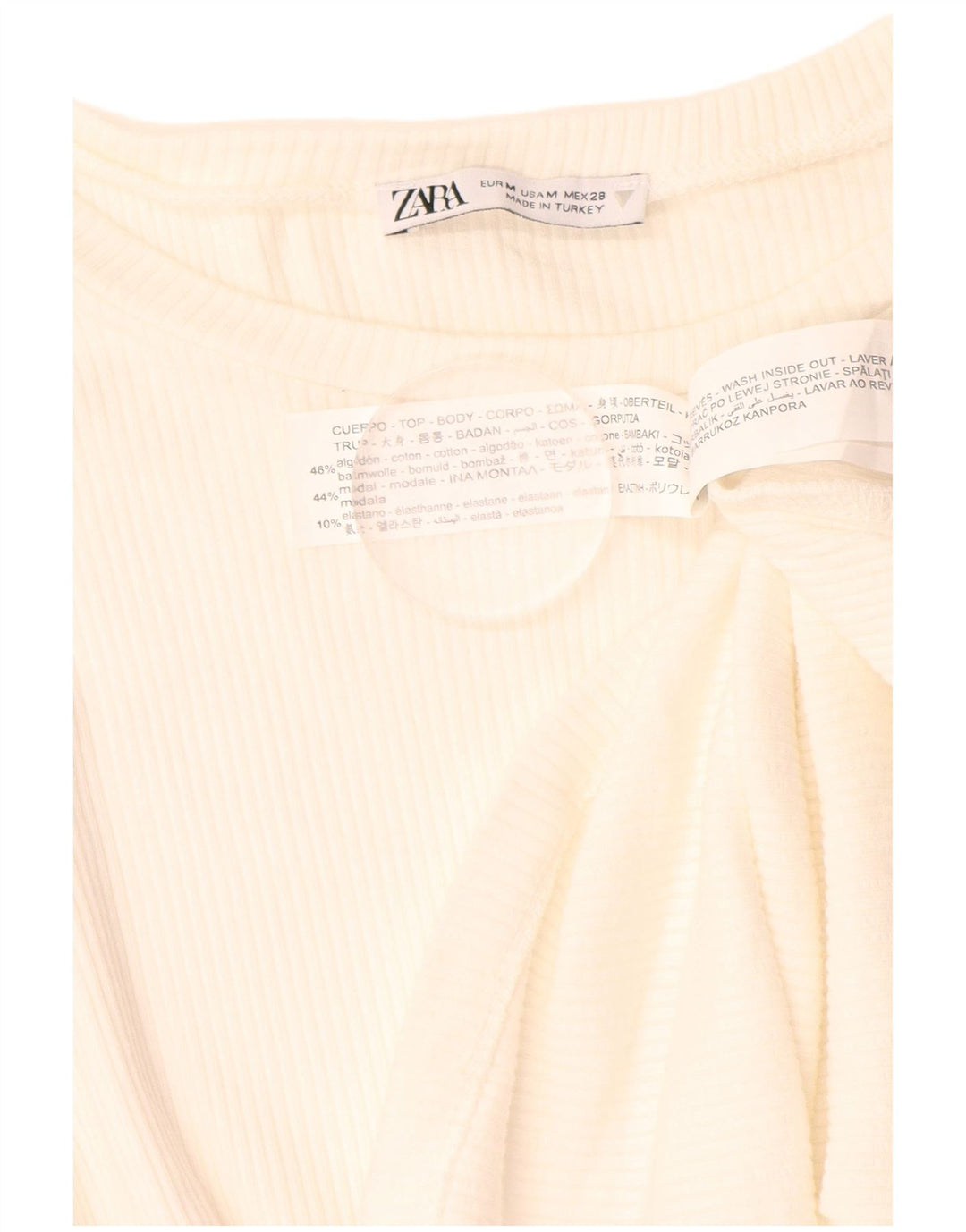 ZARA Camicetta a Maniche Lunghe da Donna Crop Top UK 12 Medio Bianco Gessato