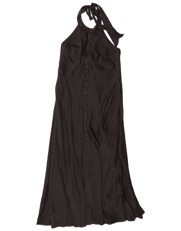 Abito lungo da donna Monsoon con scollo all'americana UK 16 Grande seta nera
