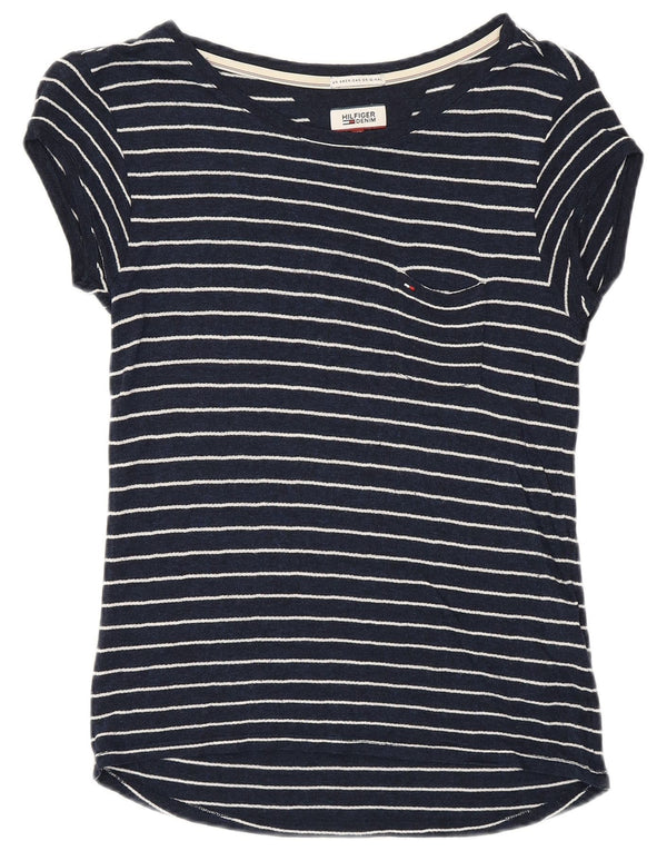 TOMMY HILFIGER T-shirt da donna Top UK 6 XS viscosa a righe blu navy