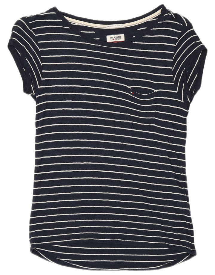 TOMMY HILFIGER T-shirt da donna Top UK 6 XS viscosa a righe blu navy