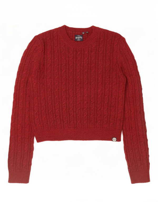 Superdry Womens Crop Crew Neck Jumper Sweater UK 10 Small Burgundy