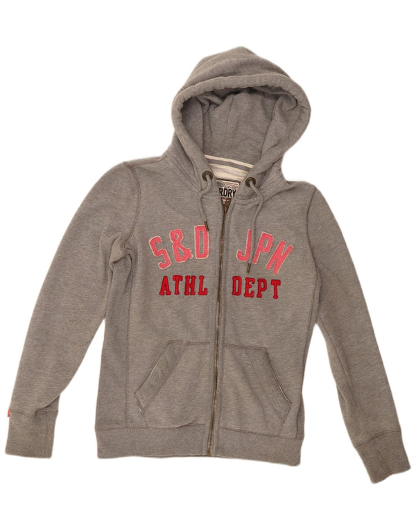 Felpa con cappuccio e zip grafica da donna Superdry UK 12 Cotone grigio medio