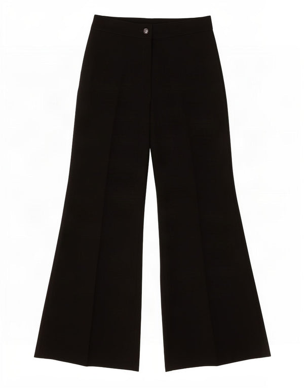 Pantaloni da abito vintage da donna a gamba larga W26 L27 in lana nera