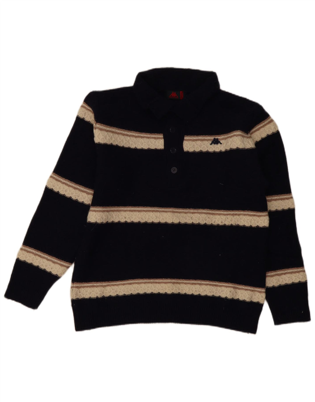 Maglione Kappa da uomo con collo a bottoni, lana d'agnello a righe medie blu navy