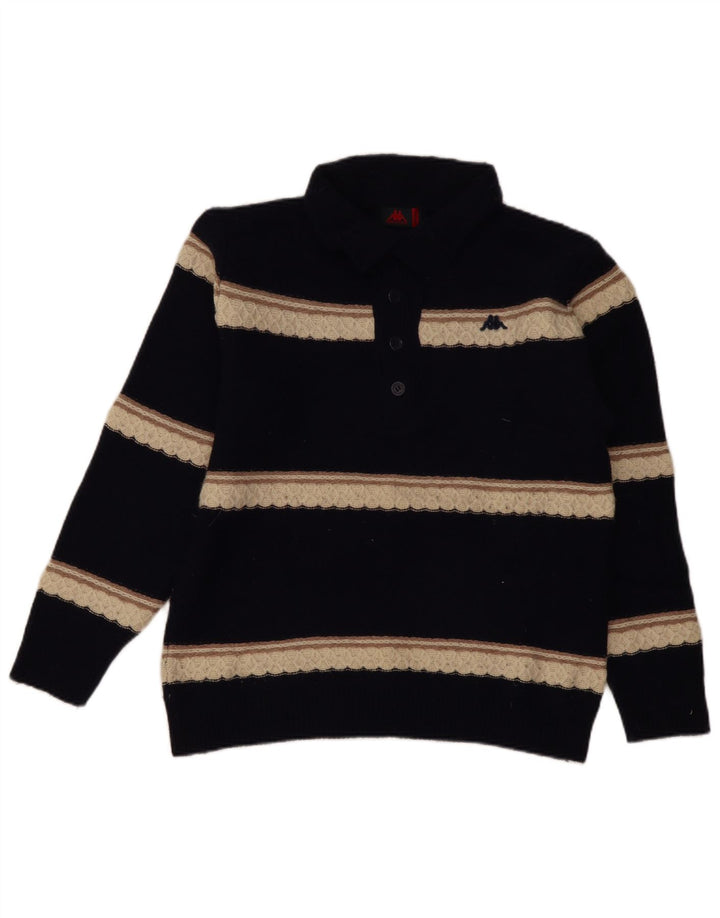 Maglione Kappa da uomo con collo a bottoni, lana d'agnello a righe medie blu navy