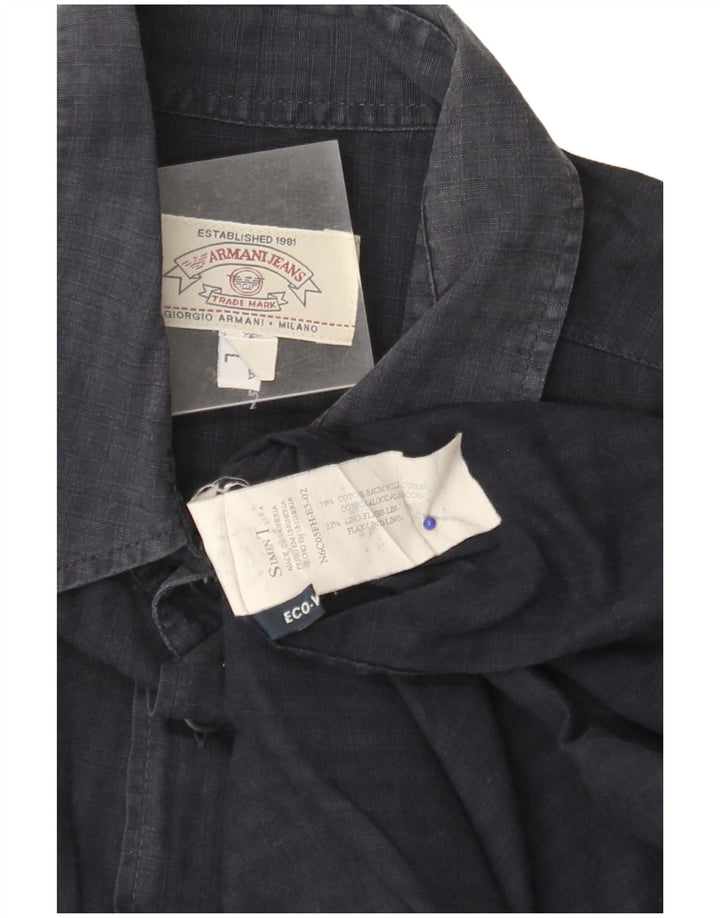 ARMANI JEANS Camicia Uomo Large Blu Navy Gessato in Cotone