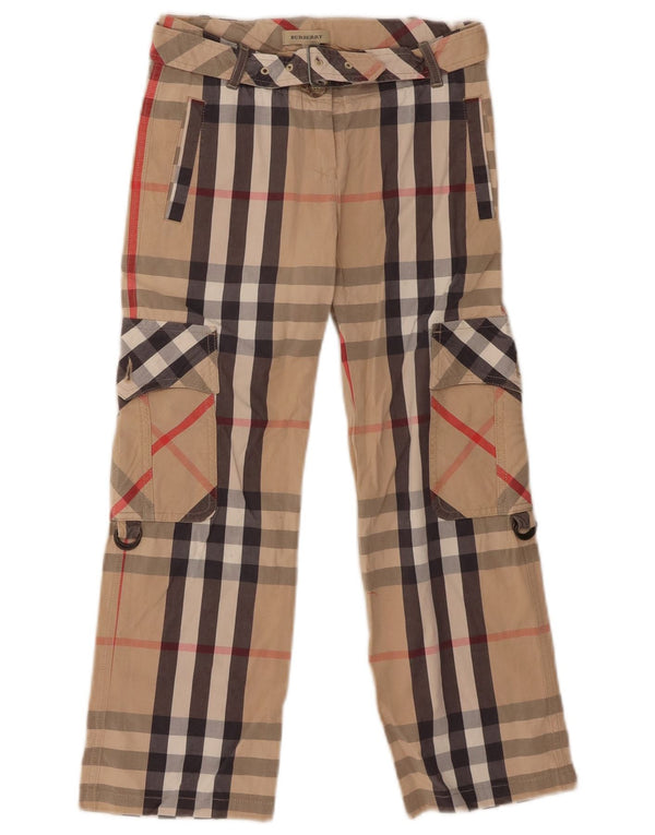 Pantaloni cargo dritti per ragazze Burberry 7-8 anni W22 L21 Cotone a quadri beige