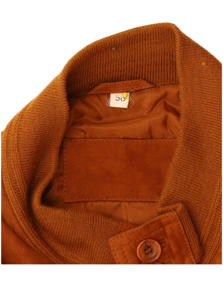 Giubbotto bomber vintage in pelle scamosciata da uomo IT 56 3XL in pelle marrone
