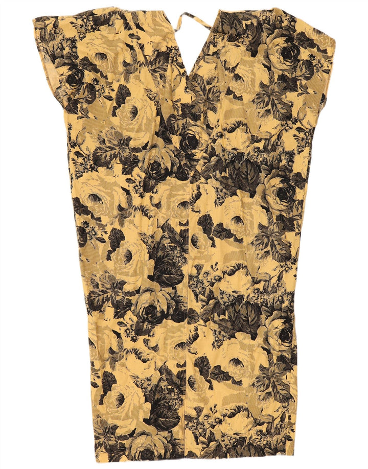 Abito a trapezio vintage da donna UK 16 grande floreale giallo