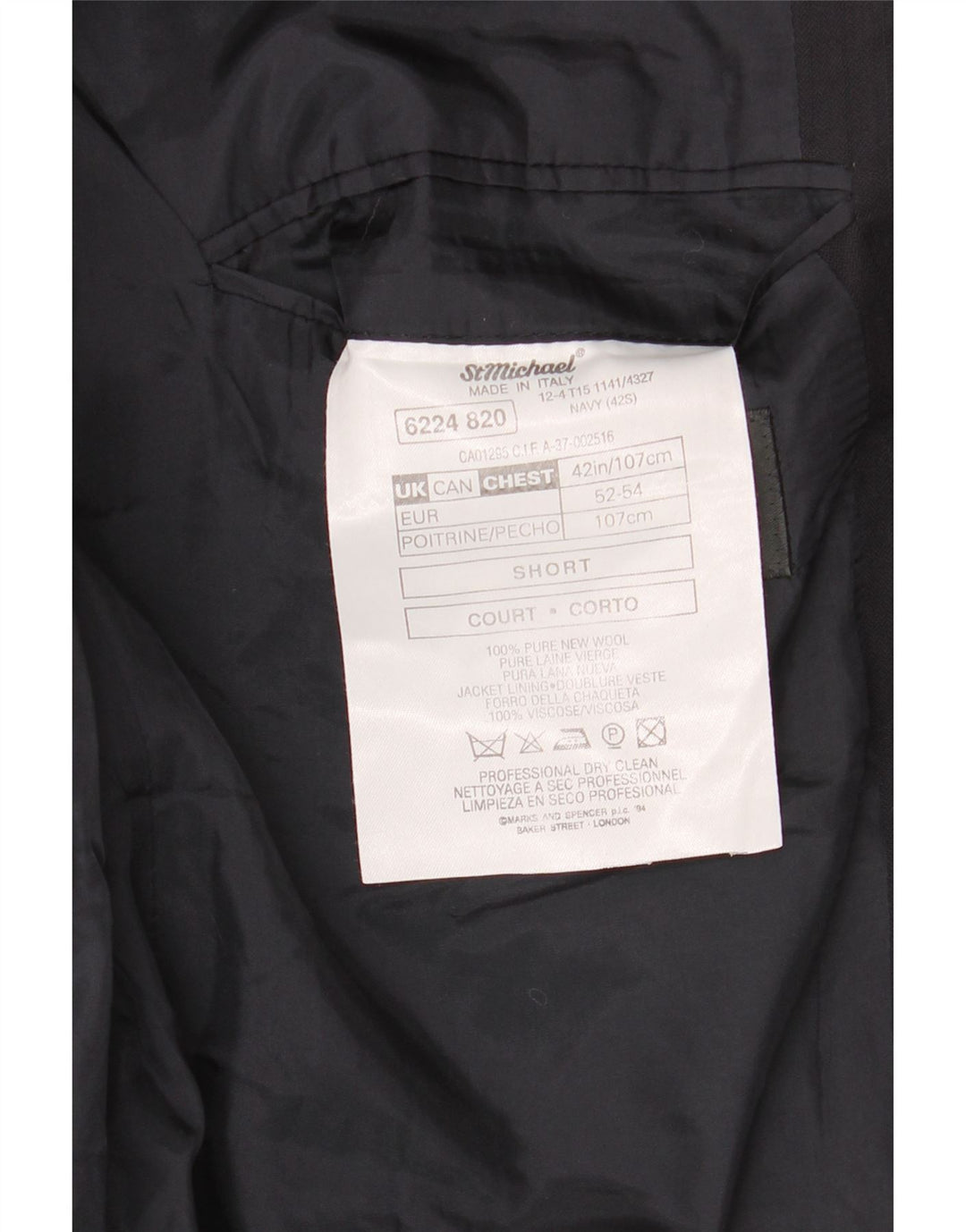 Giacca blazer a 2 bottoni da uomo Marks & Spencer UK 42 XL Blu navy in lana vergine