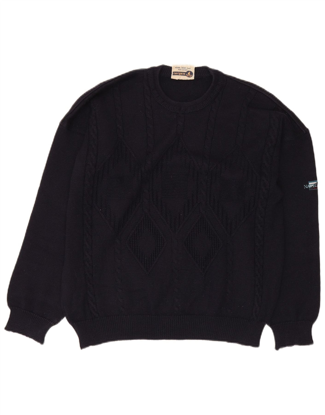 Maglione maglione girocollo da uomo Navigare grande blu navy a rombi/diamante