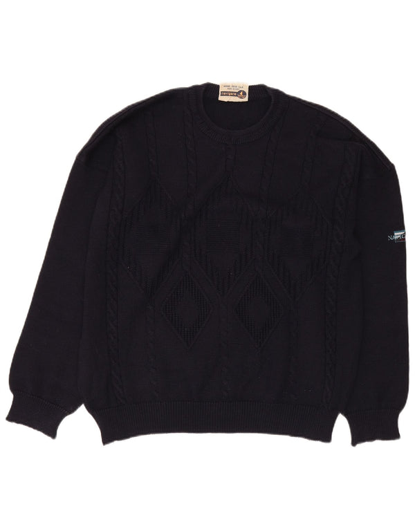 Navigare Mens Crew Neck Jumper Sweater Large Navy Blue Argyle/Diamond