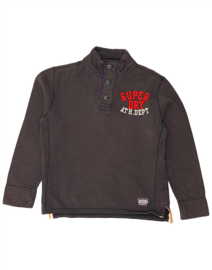 Felpa da uomo con collo con bottoni grafici Superdry, maglione XL, cotone nero