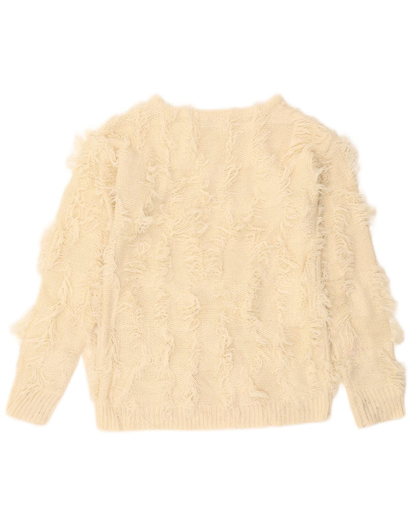 Maglione maglione con scollo a barca vintage da donna UK 10 piccolo bianco sporco