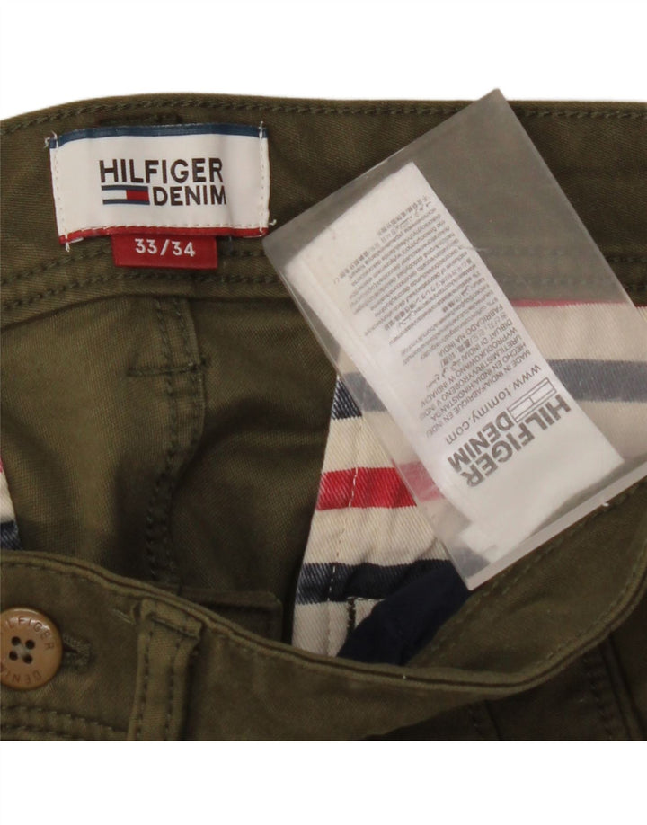 TOMMY HILFIGER Pantaloni chino slim da uomo W33 L31 cotone kaki