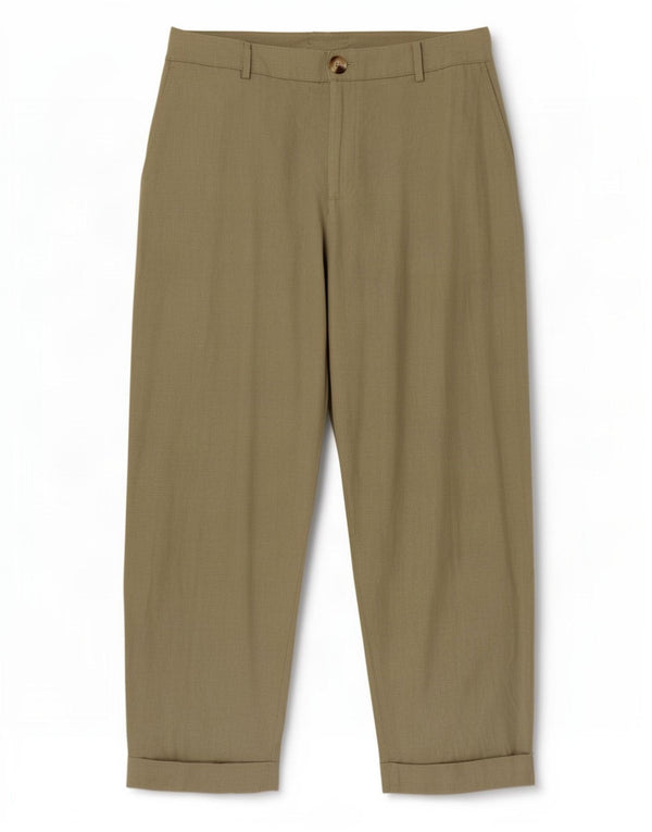 Zara Womens Straight Chino Trousers EU 42 Large W32 L26 Khaki Linen