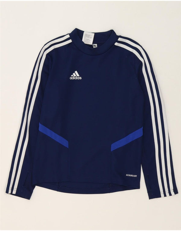 Maglia Adidas Aeroready da bambino a manica lunga 7-8 anni in poliestere blu navy