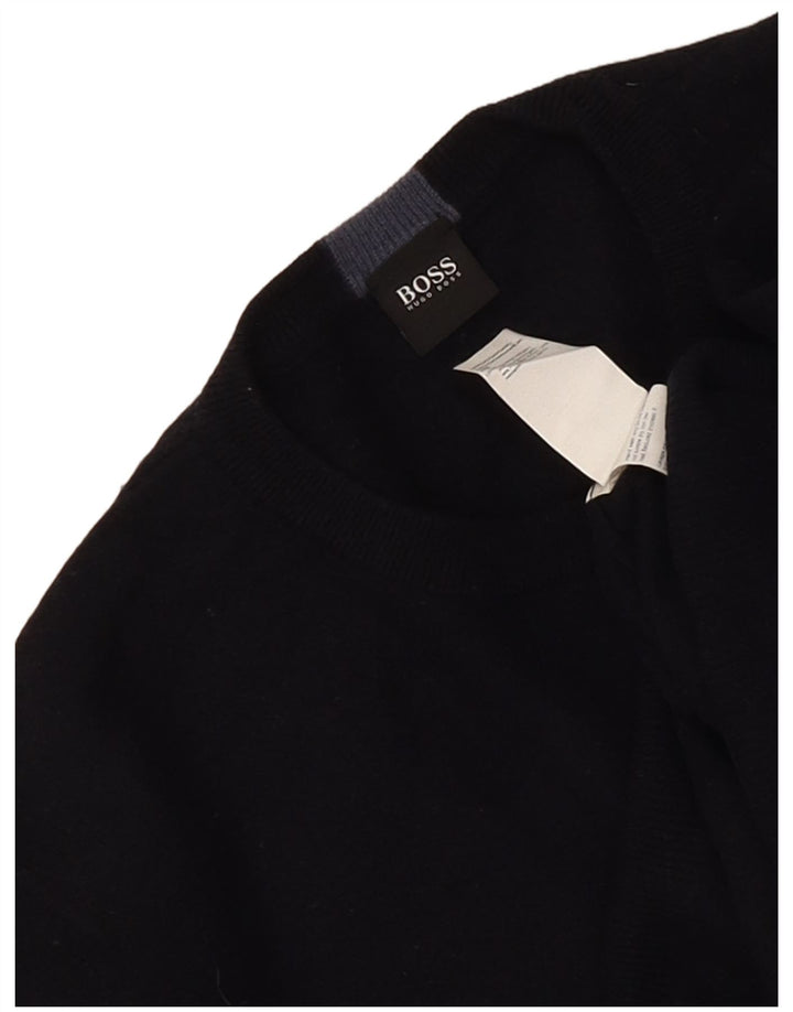 Hugo Boss Uomo Girocollo Maglione Maglione Grande Blu Navy Lana Vergine