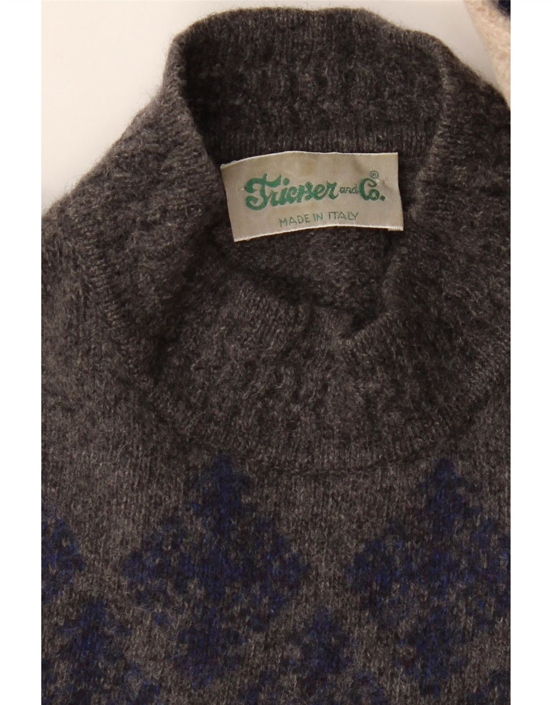 Maglione maglione collo alto da uomo VINTAGE XL Beige Argyle / Diamond