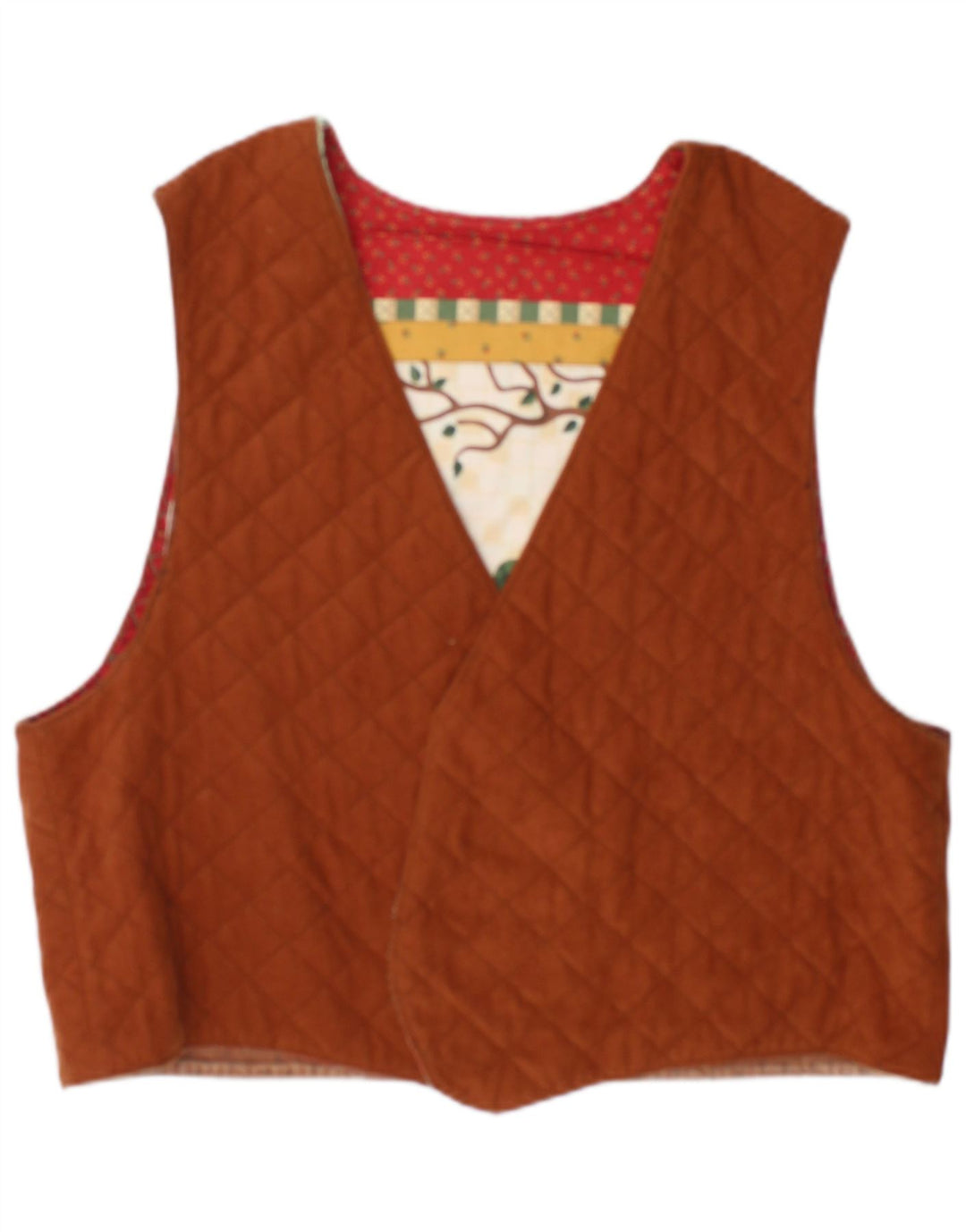 Gilet grafico da donna vintage UK 16 Grande patchwork multicolore