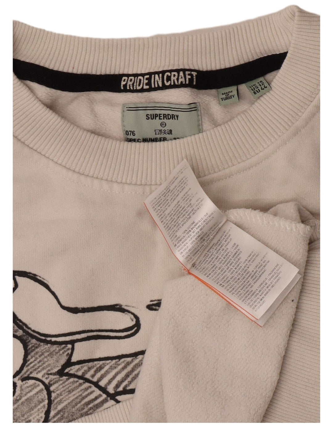 Felpa oversize con grafica da donna Superdry, maglione UK 16 grande bianco