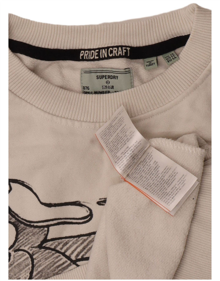 Felpa oversize con grafica da donna Superdry, maglione UK 16 grande bianco