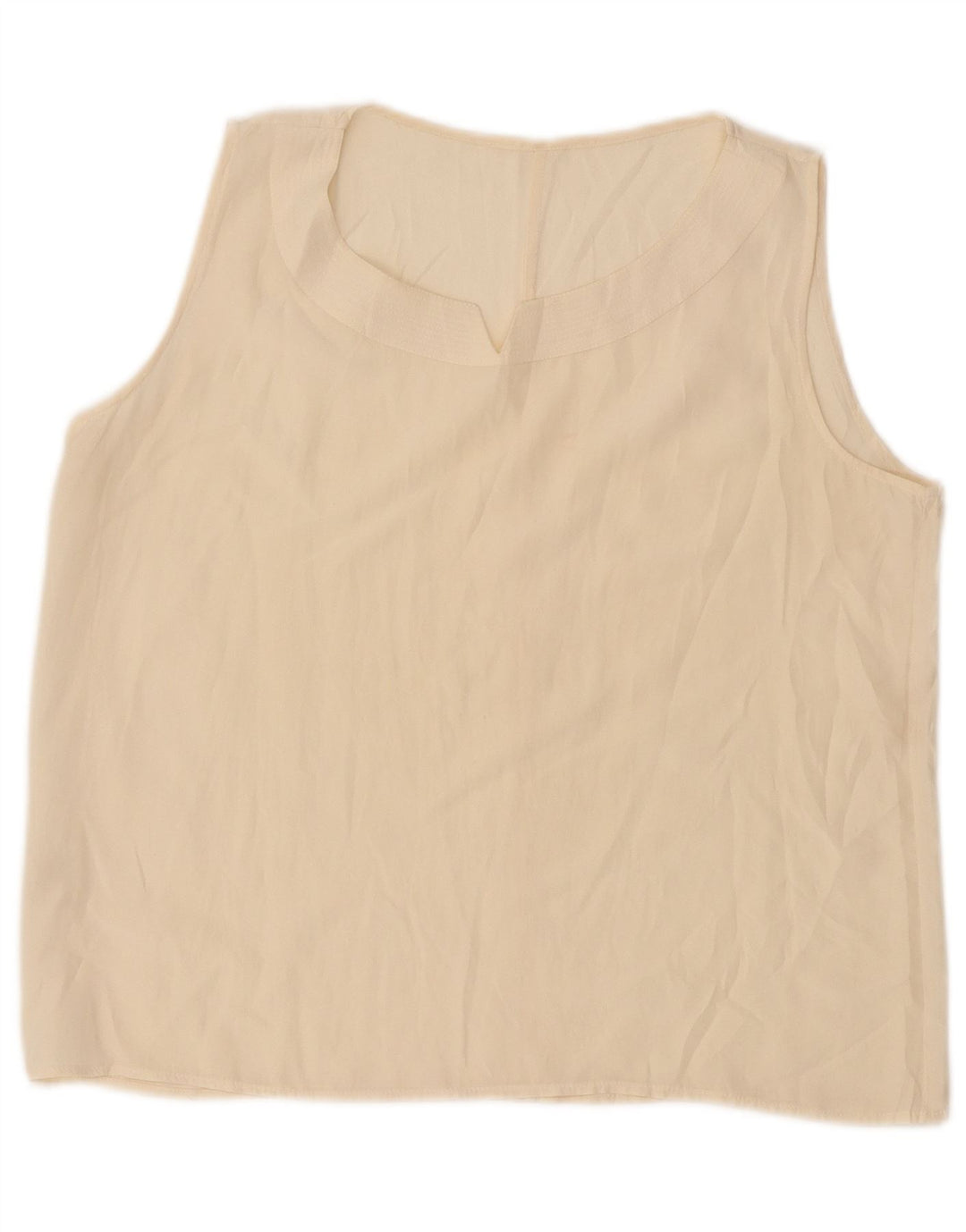 Camicetta senza maniche corta da donna vintage UK 14 grande seta bianco sporco