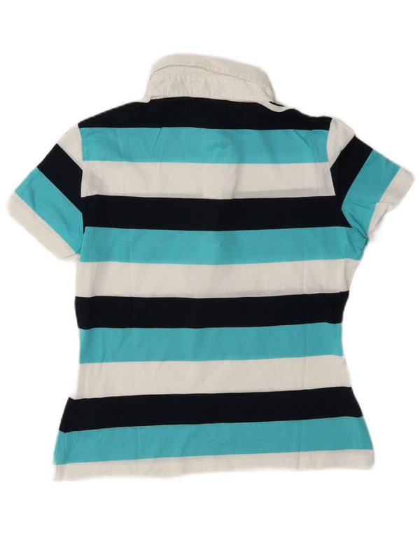 Murphy & Nye Womens Rugby Polo Shirt UK 12 Medium Blue Striped Cotton