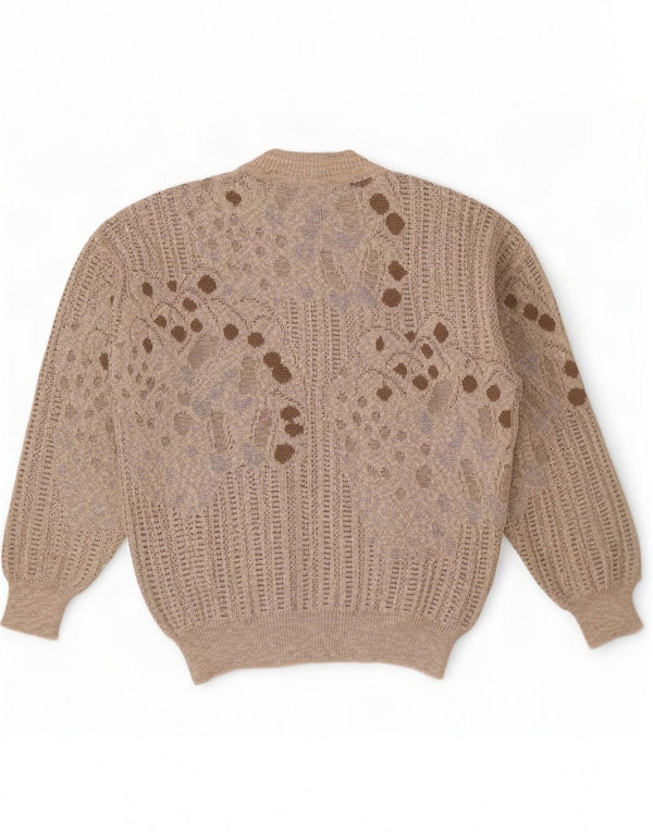 Bueckle Mens V-Neck Jumper Sweater EU 52 Large Brown Geometric Cotton