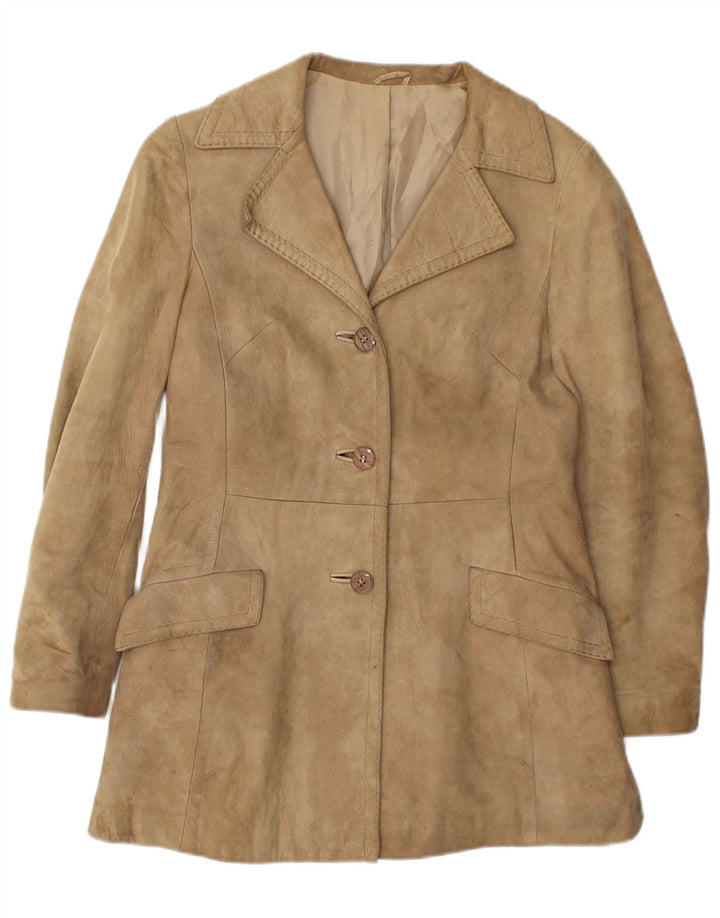 Giacca vintage in pelle scamosciata da donna UK 10 piccola Beige