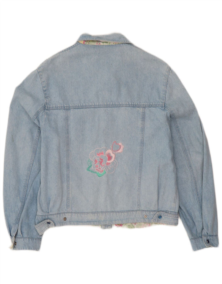 Giacca in denim con grafica vintage da donna IT 44 blu medio floreale