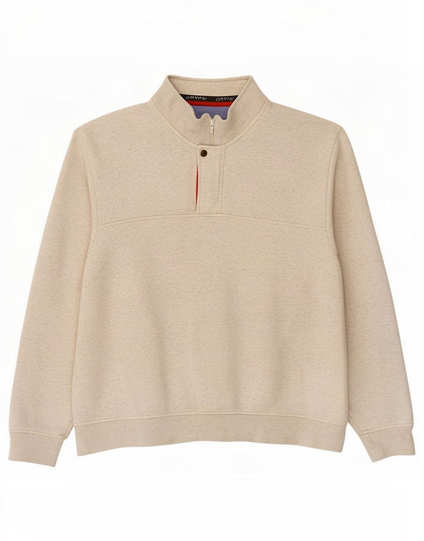 Felpa da uomo con collo con zip Orvis, maglione 2XL, cotone chiazzato bianco