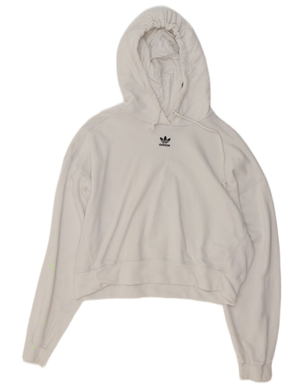 Maglione corto con cappuccio oversize da donna ADIDAS UK 10 piccolo cotone bianco