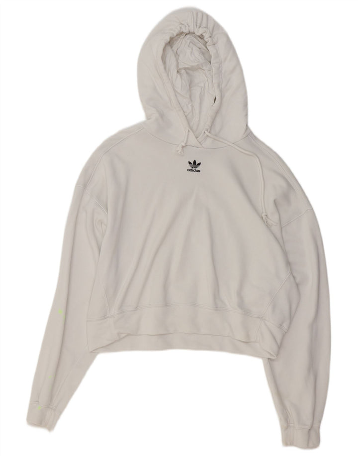 Maglione corto con cappuccio oversize da donna ADIDAS UK 10 piccolo cotone bianco