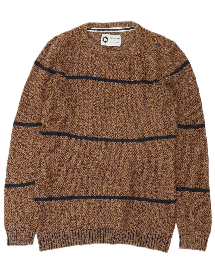Maglione da uomo Jack & Jones Core girocollo in cotone a righe marroni grandi