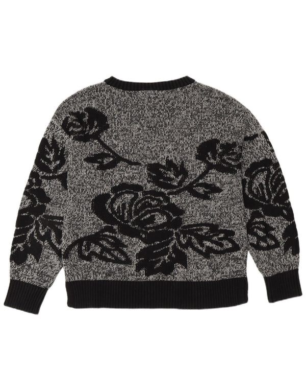 Maglione maglione girocollo da donna Gap UK 14 Grande cotone floreale blu navy