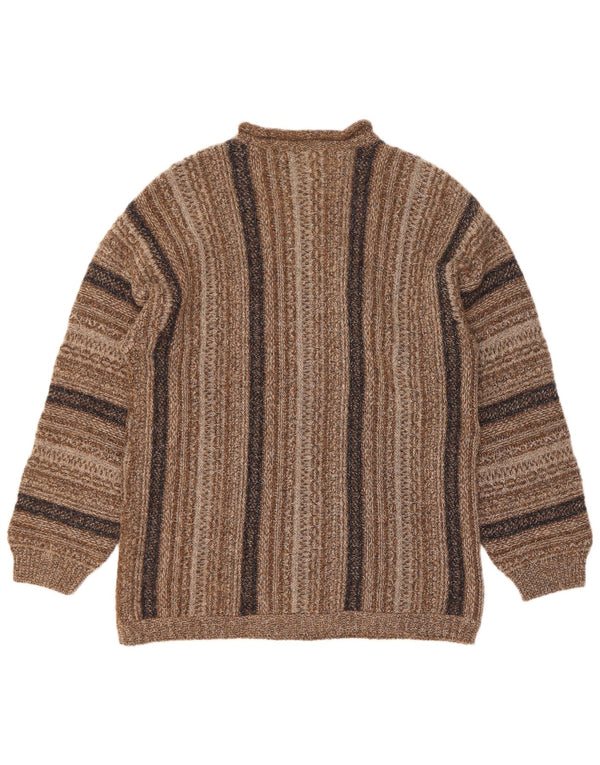 Enrico Coveri Mens Crew Neck Jumper Sweater Medium Brown Striped Wool