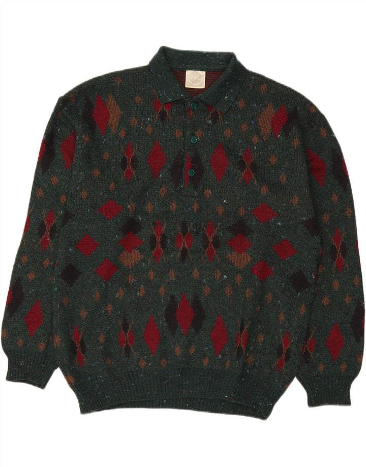 Maglione da uomo con collo alto LINEA IT 50 Verde medio Argyle/Diamante