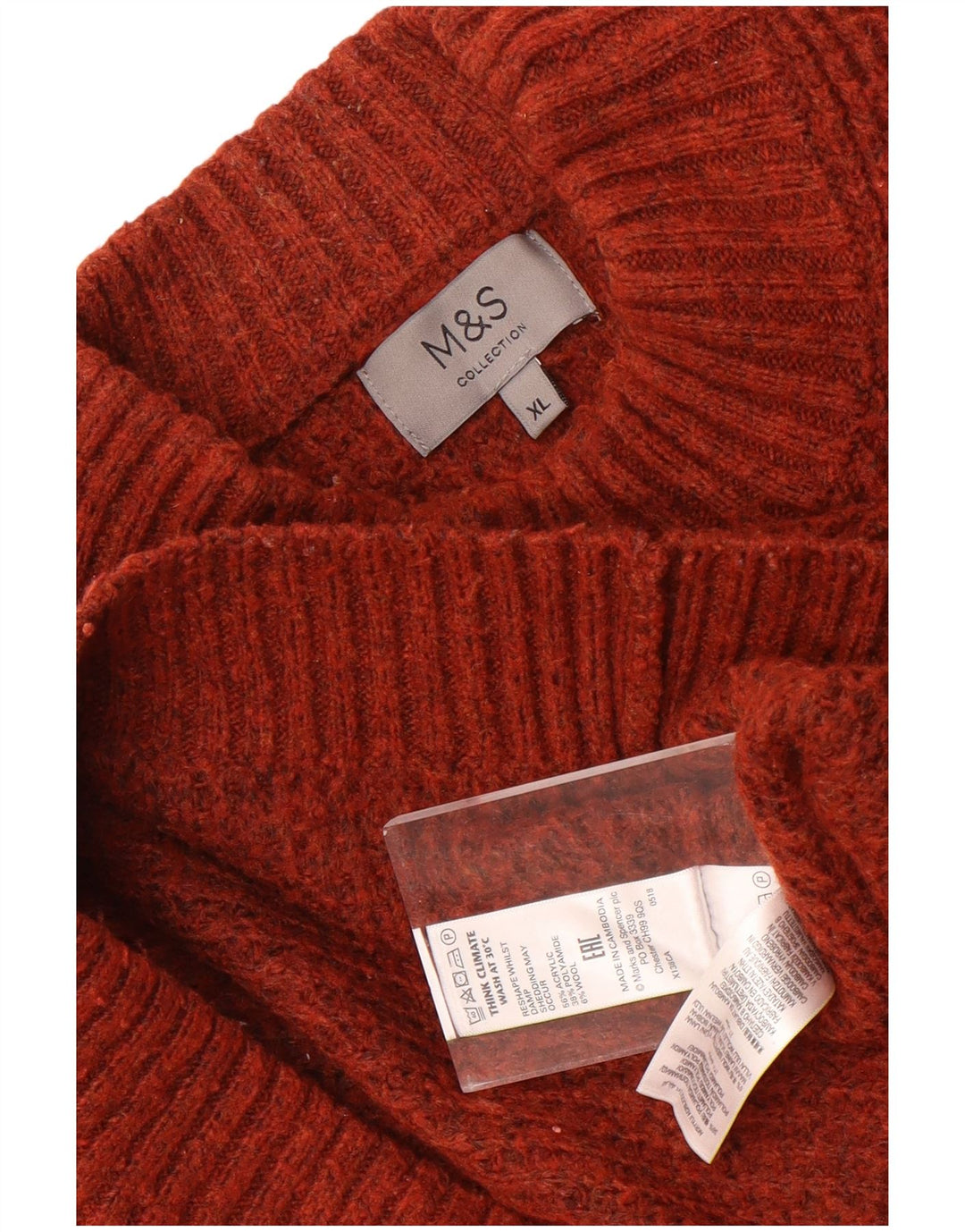Maglione maglione collo alto da uomo Marks & Spencer XL acrilico chiazzato marrone