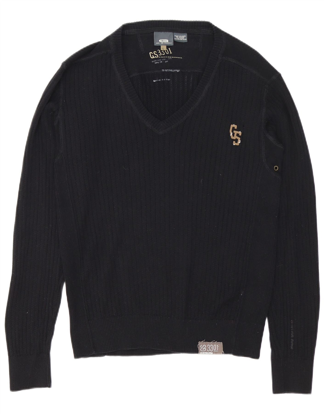 Maglione da uomo G-Star 3301 con scollo a V, grande cotone nero