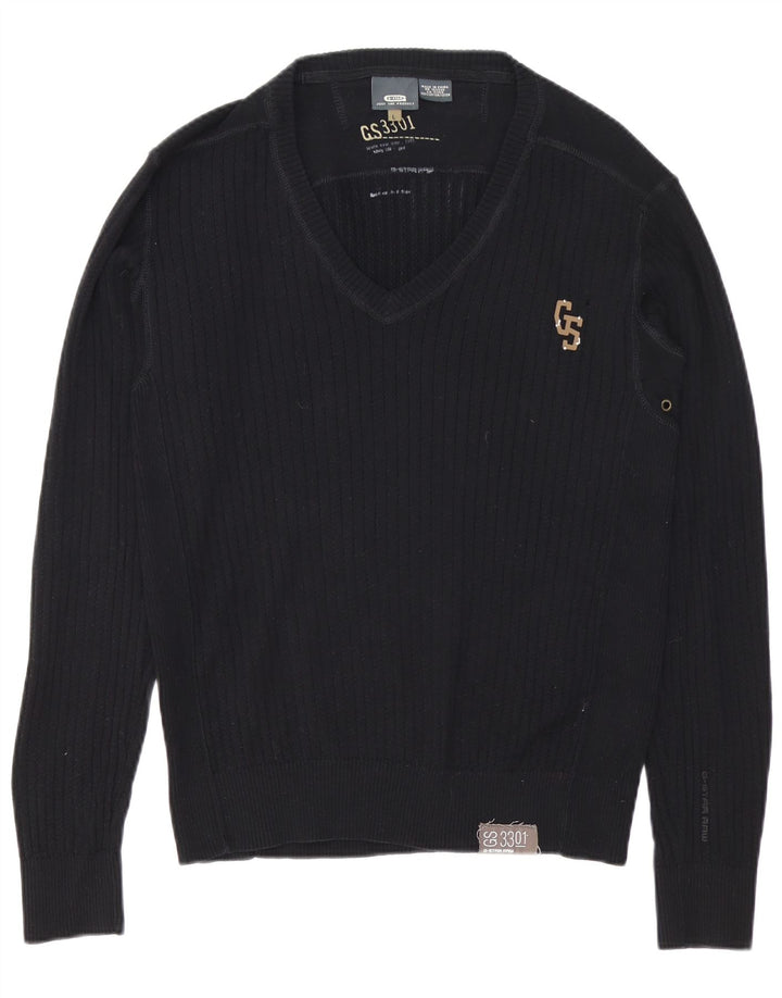 Maglione da uomo G-Star 3301 con scollo a V, grande cotone nero