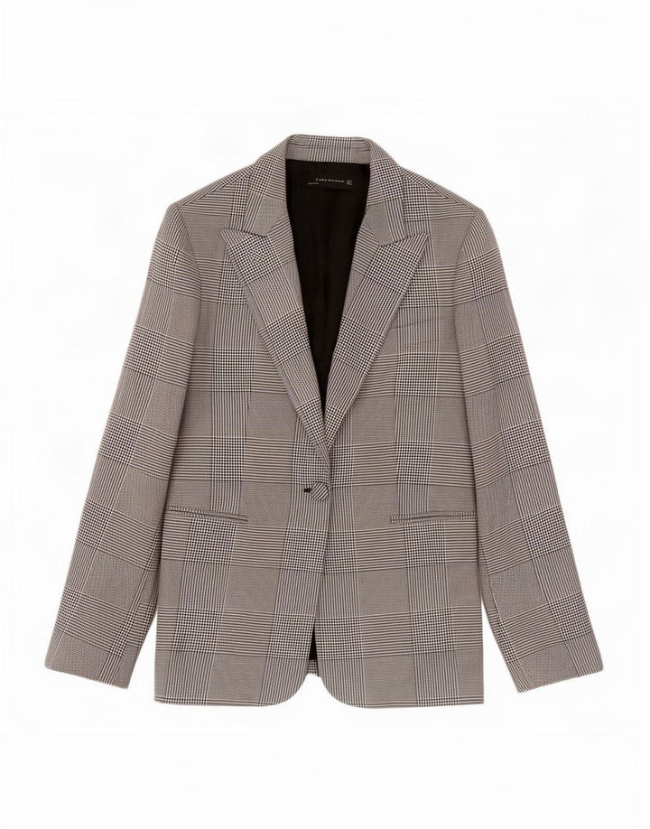 Giacca blazer da donna a 1 bottone Zara UK 14 grande poliestere pied de poule nero