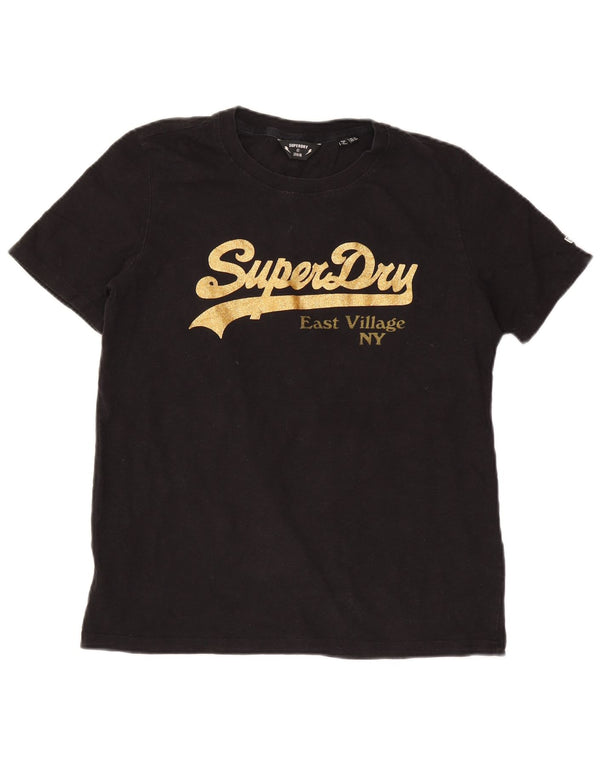 T-shirt grafica da donna Superdry Top UK 12 cotone medio nero