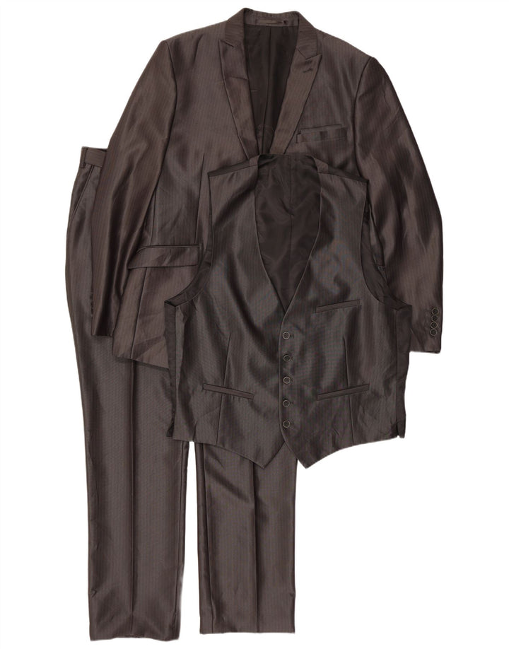 Abito da uomo 3 pezzi Angelo Litrico EU 54 2XL W38 L30 Gessato grigio classico